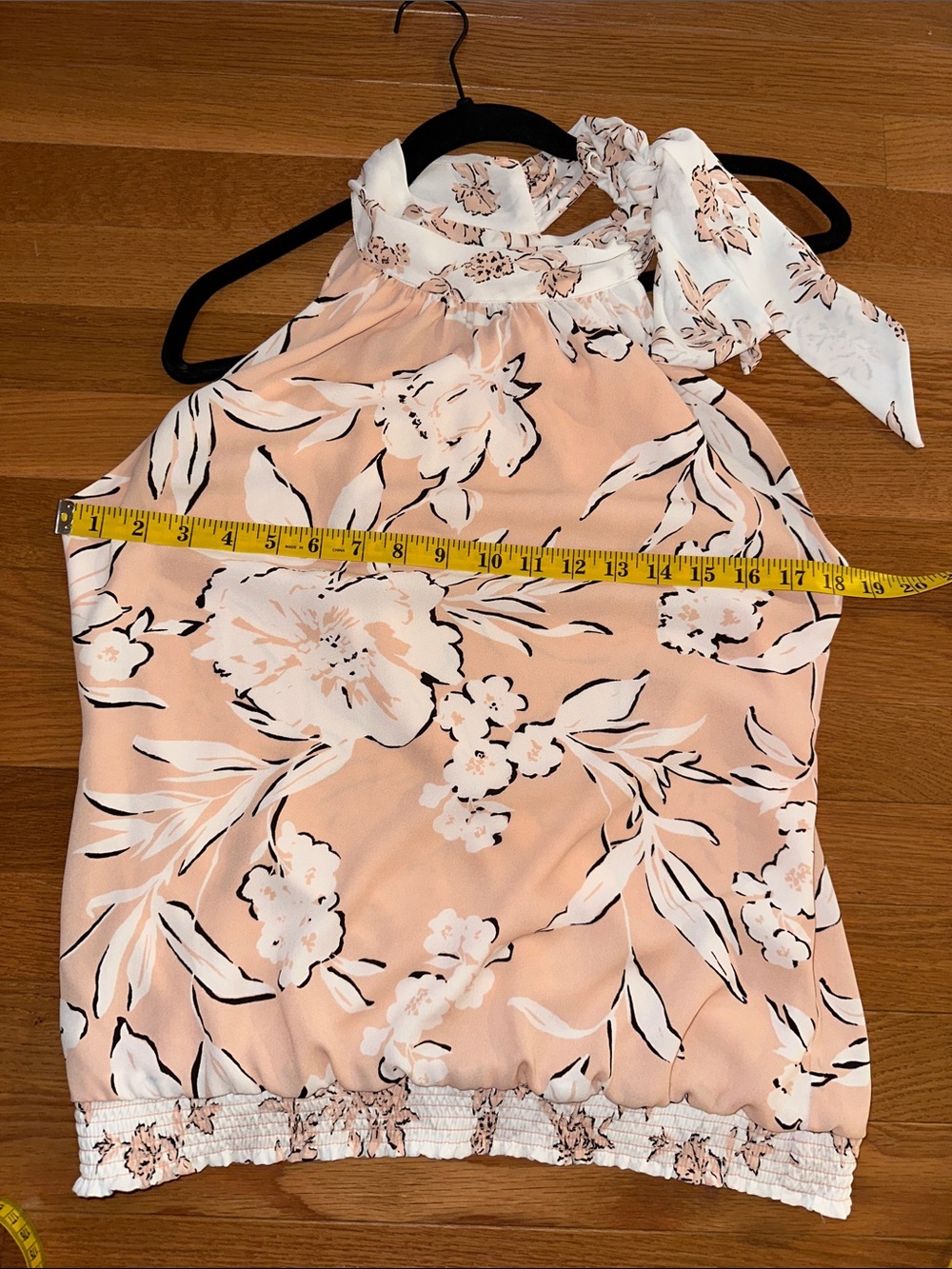 WHBM Women’s Peach Floral Halter Top with Tie Neck